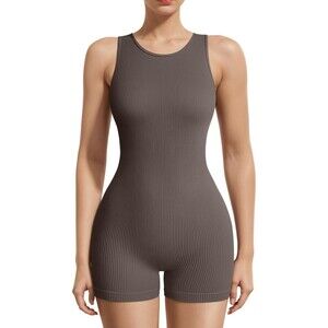 OQQ Ribbed Romper Size Large Slimming Tummy Control One Piece TEA LEAF Brown NEW
